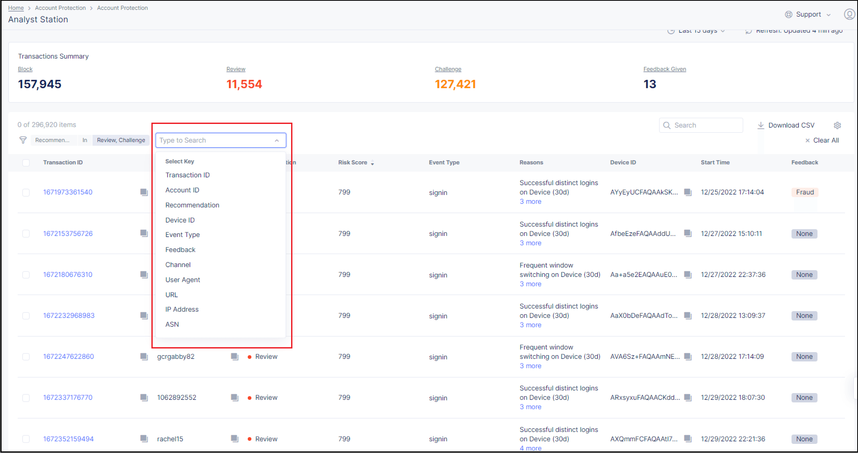 Figure: Filter Options