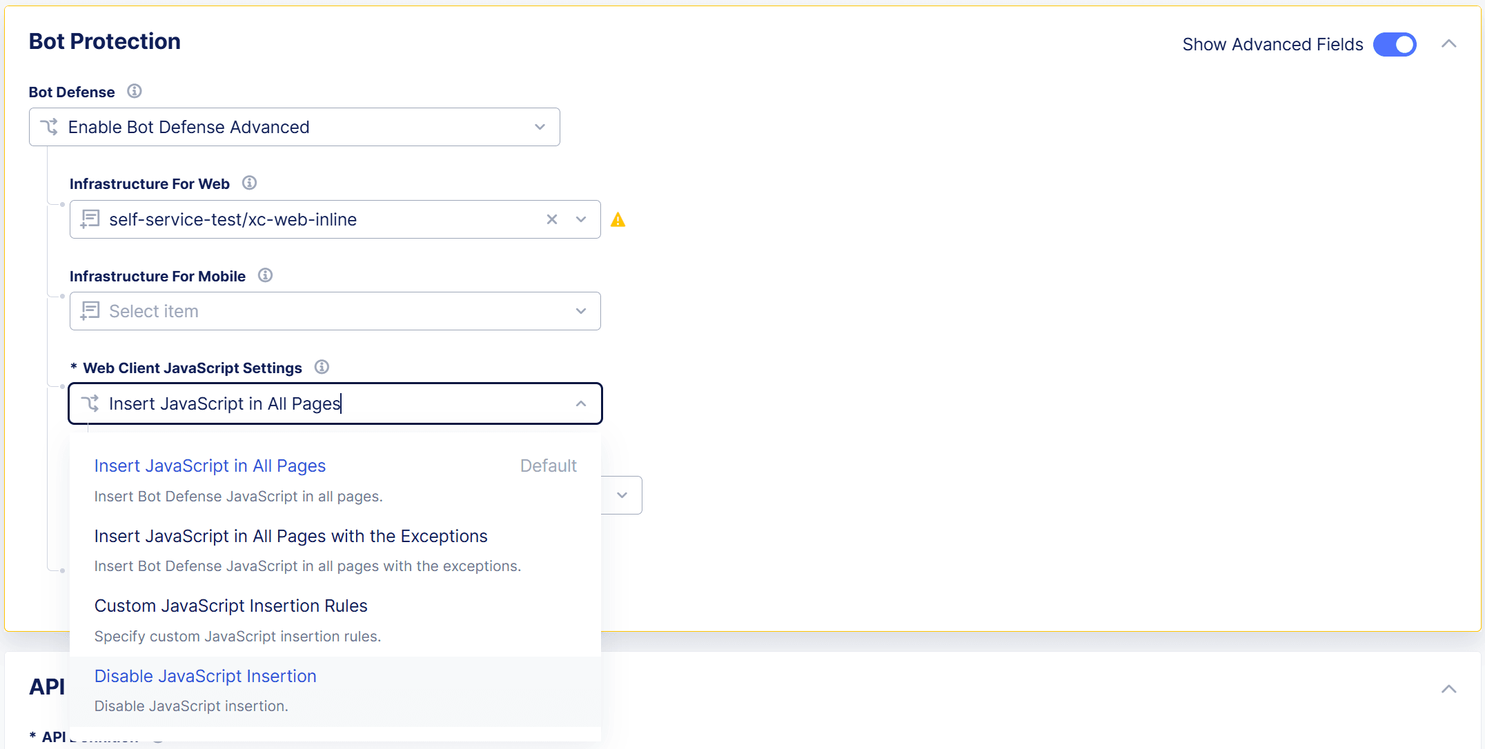 Figure: Disable JavaScript Tag Insertion