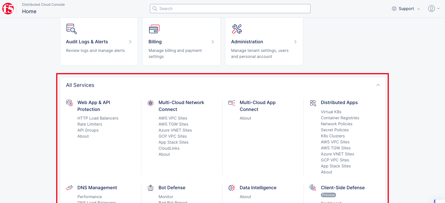 Figure: All Services on the Home Page