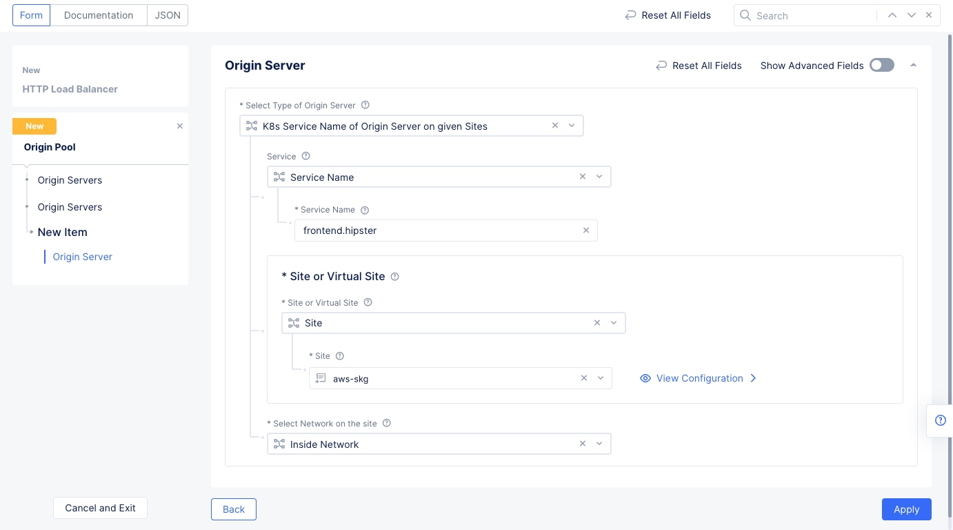Figure: Origin Pool Configuration