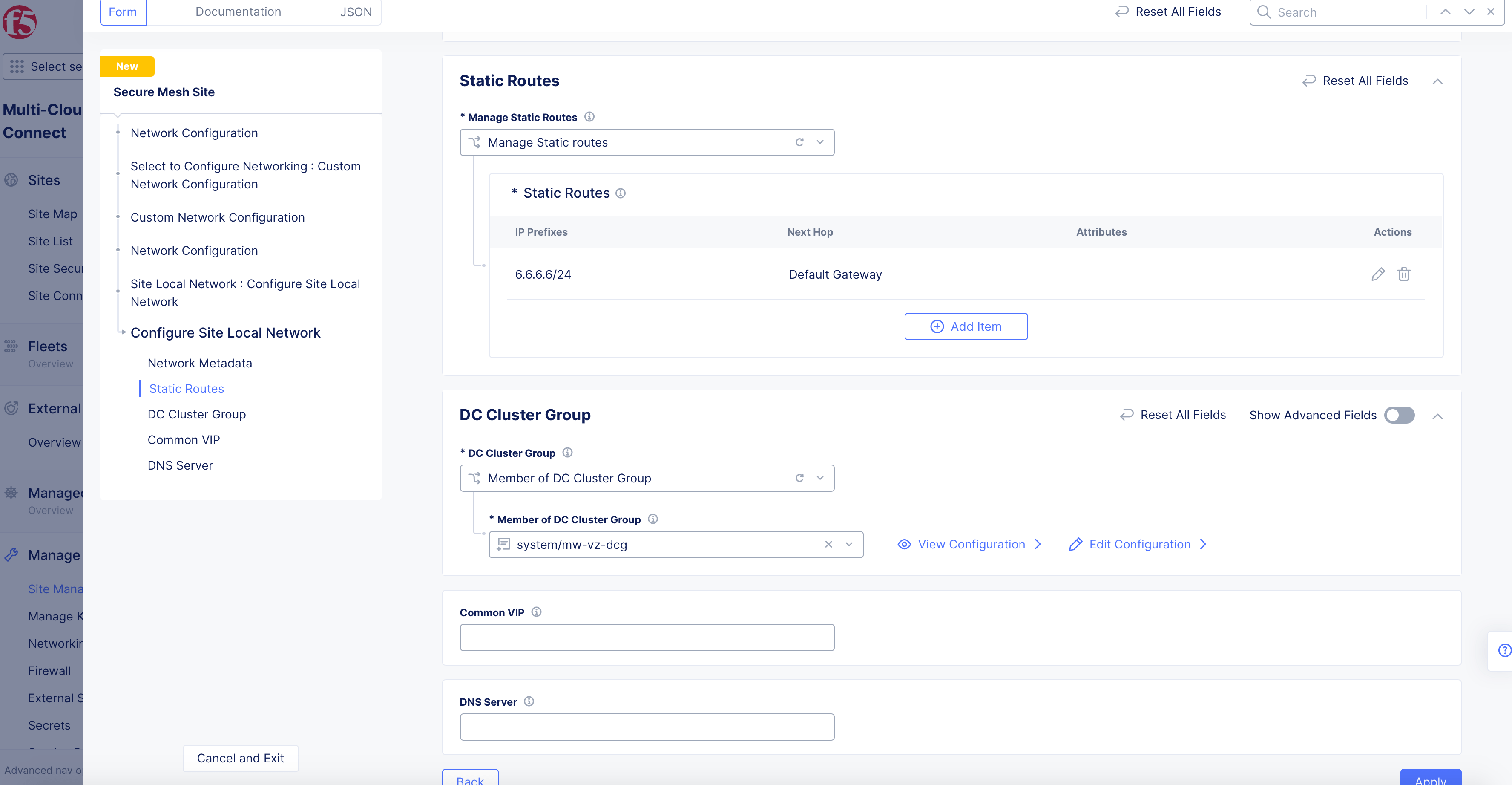 Figure: Site Local Network Configuration