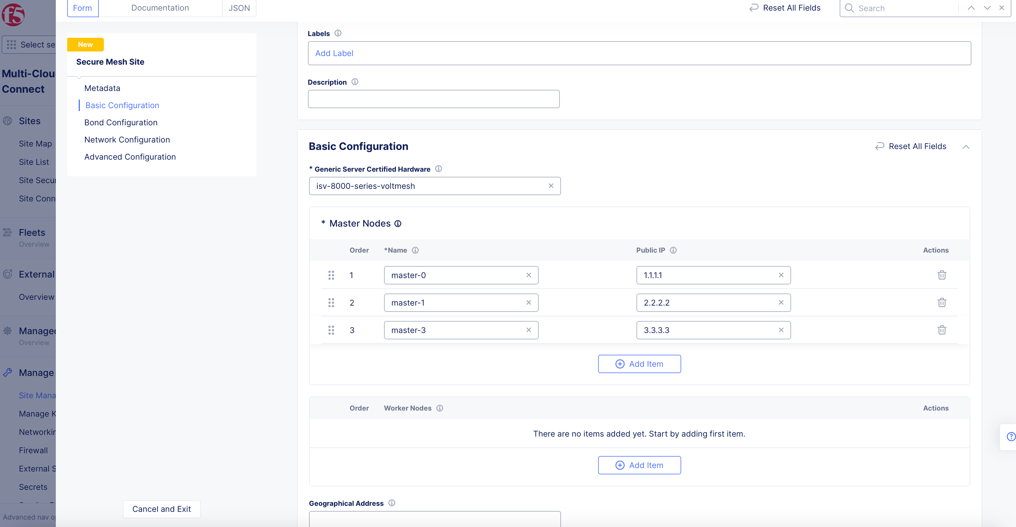 Figure: Secure Mesh Site Basic Configuration Section