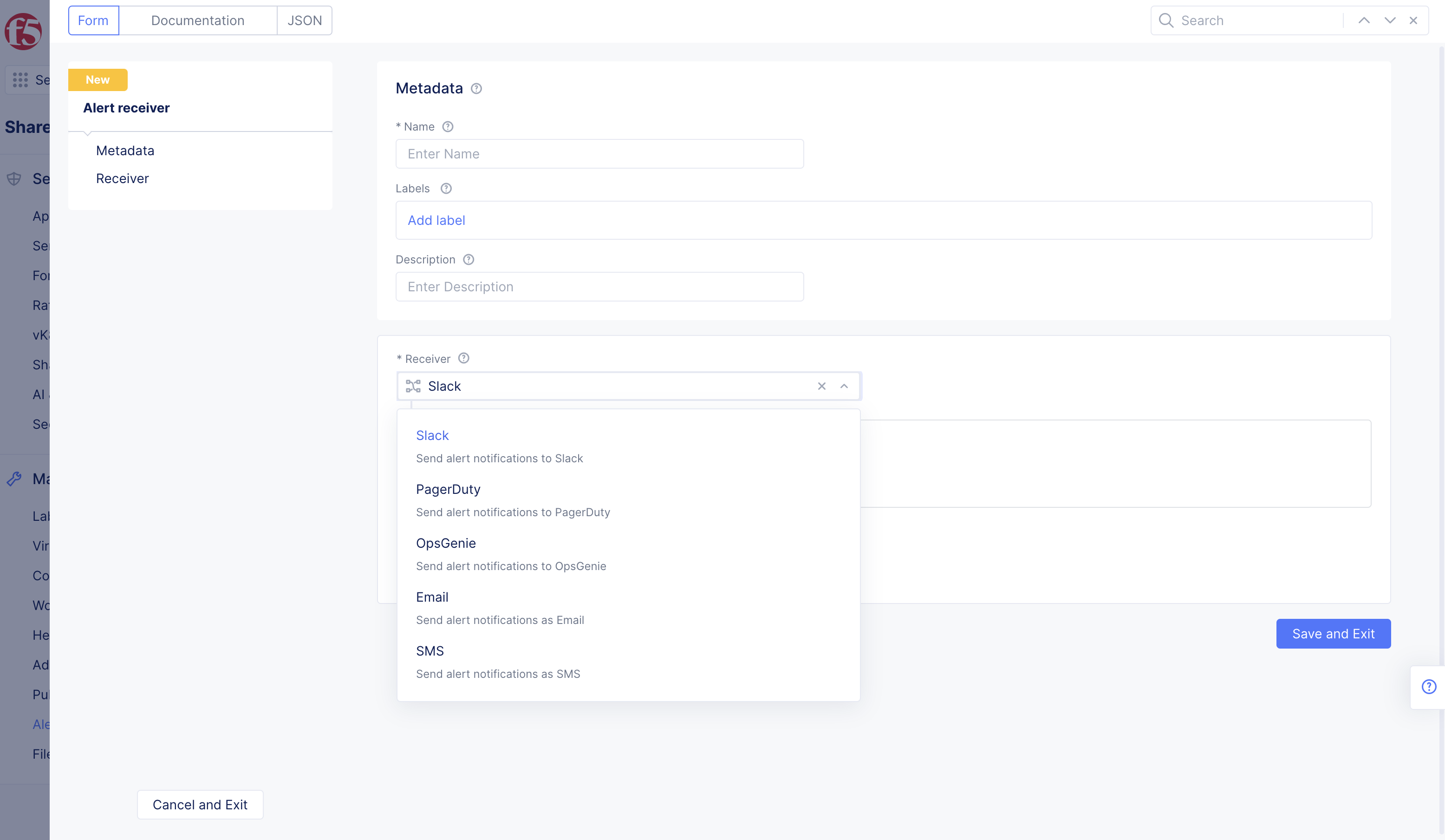 Figure: Alert Receiver Configuration