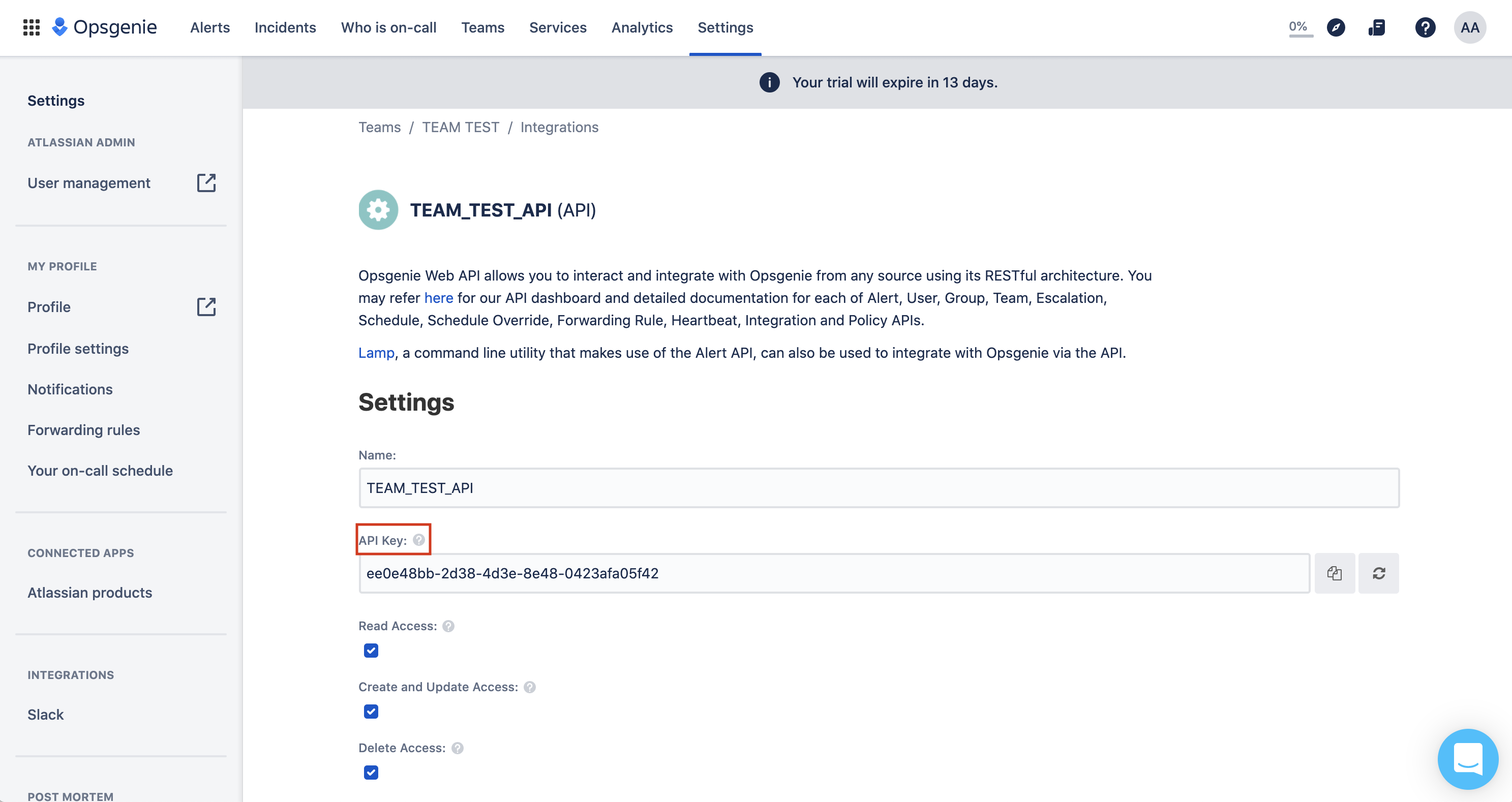 Figure: OpsGenie Integration Configuration