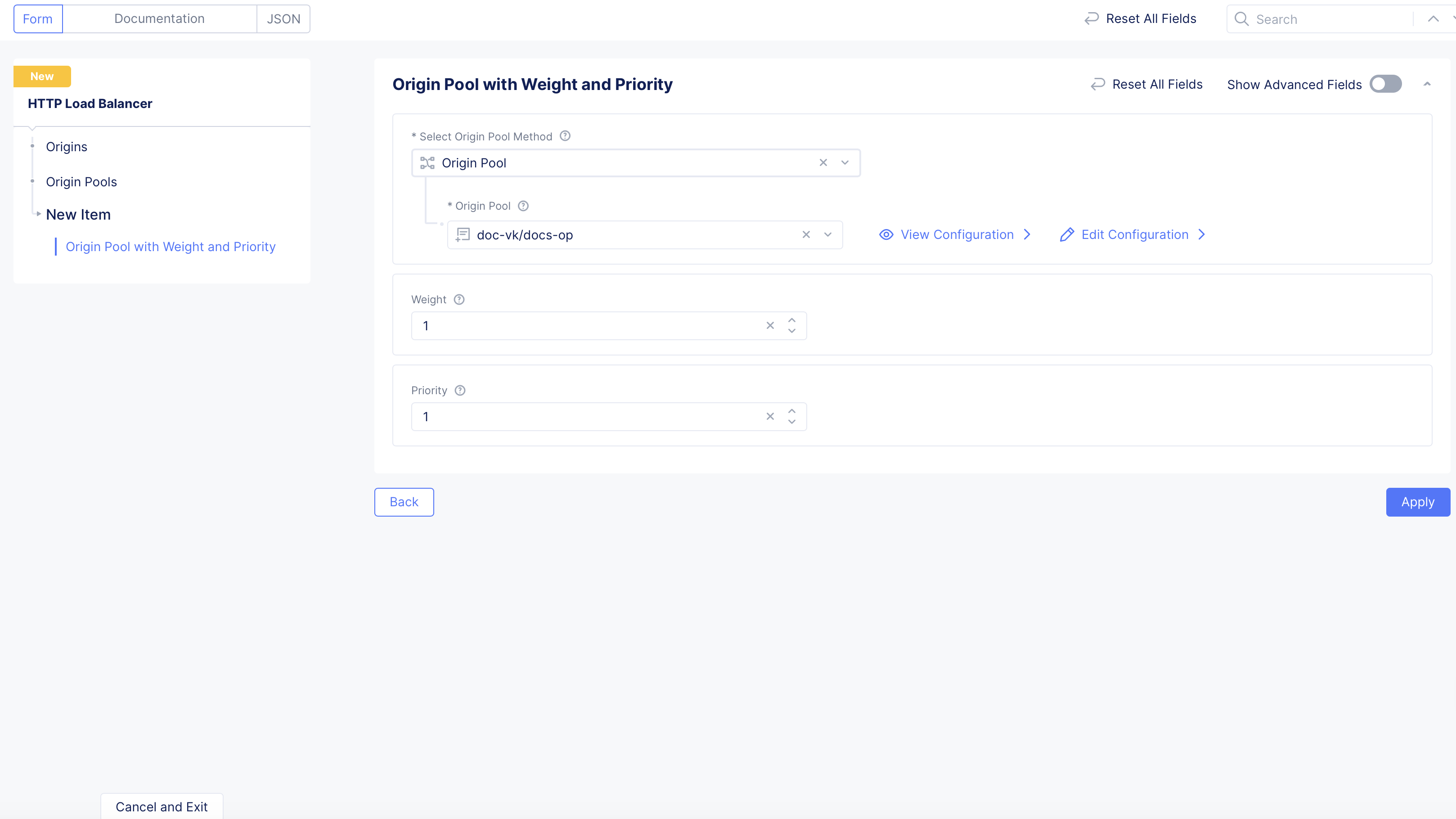 Figure: Origin Pool Configuration