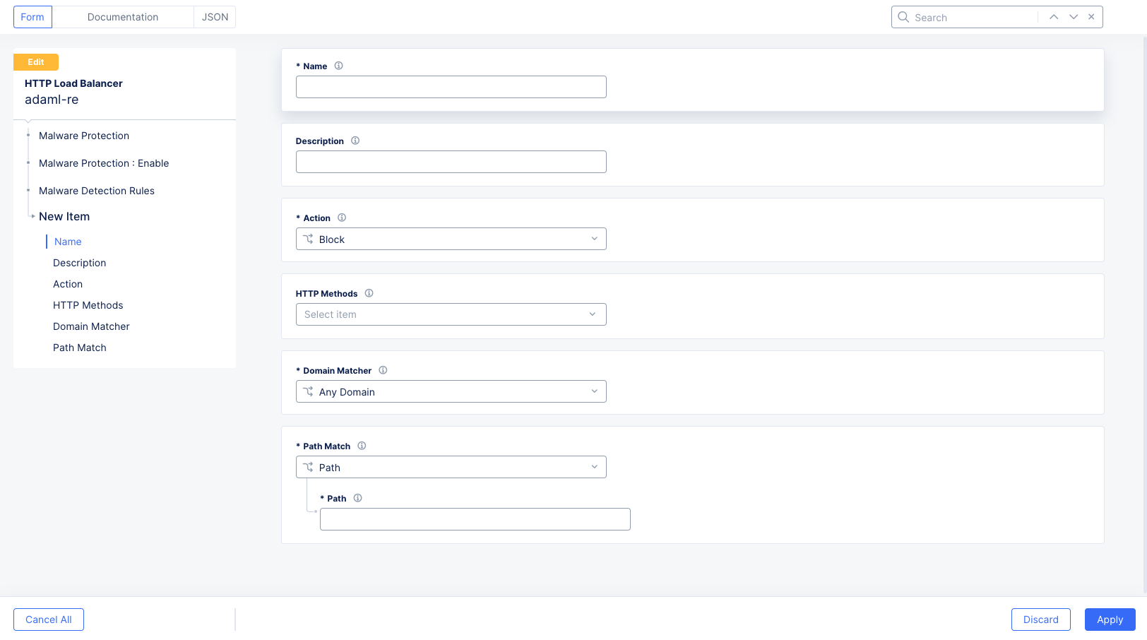 Figure: Malware Detection Rule Form