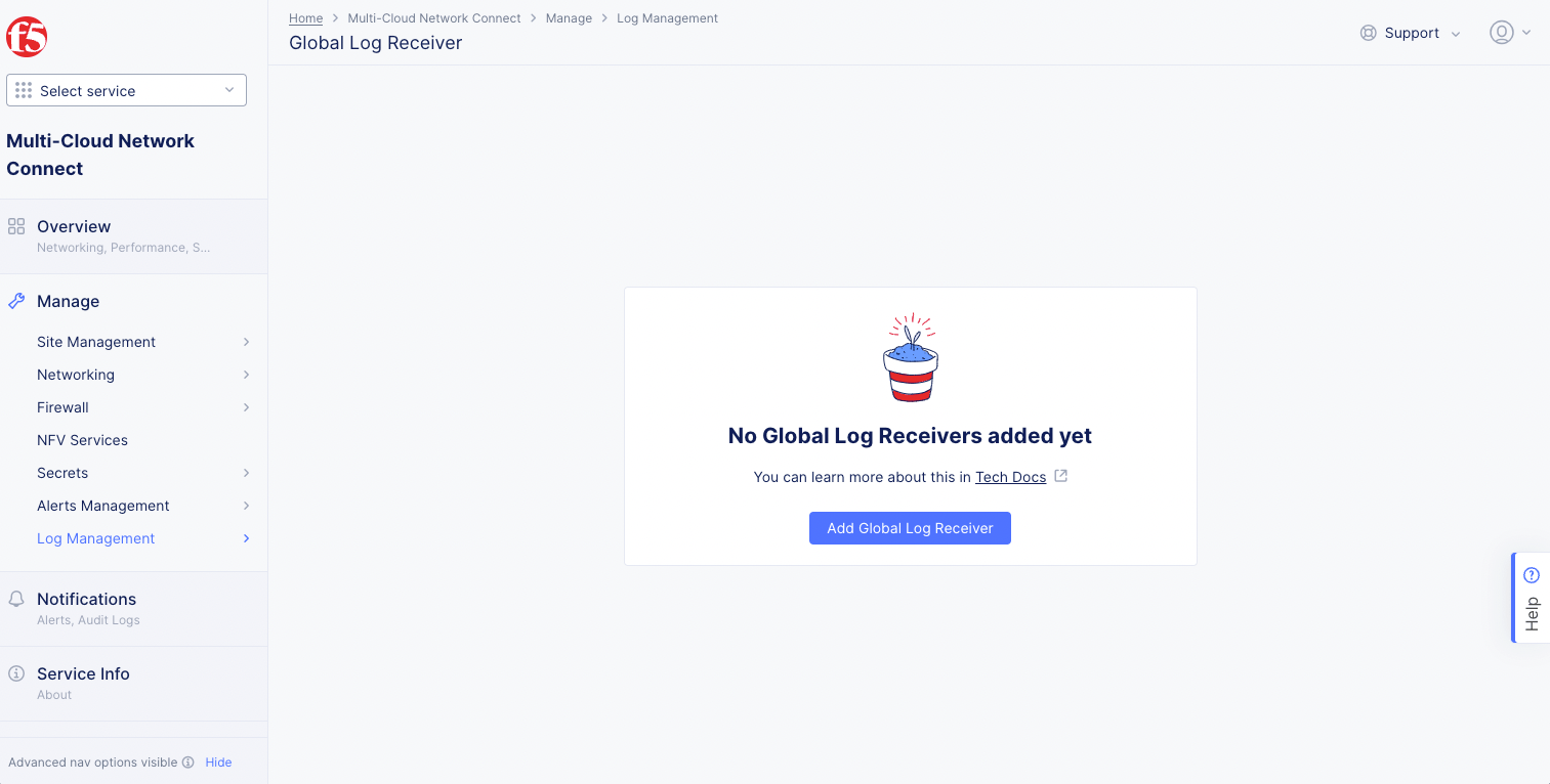 Figure: Navigate to Global Log Receiver Page